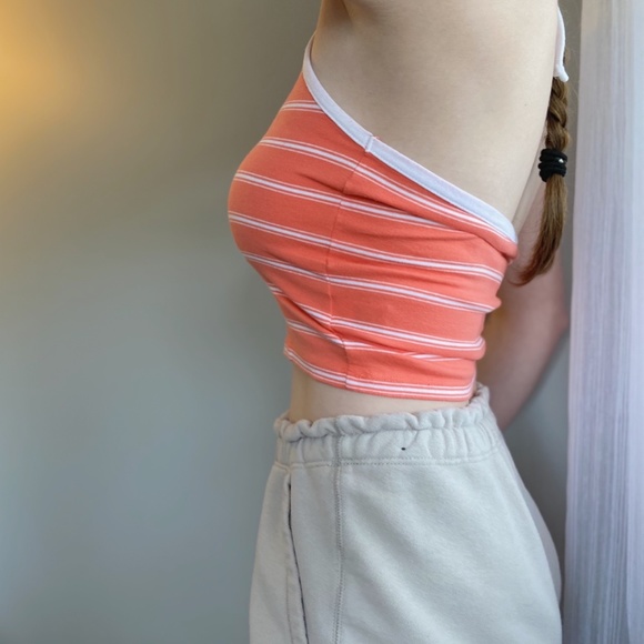 Peach pink Aeropostale halter crop top, striped, size XS - Picture 3 of 4